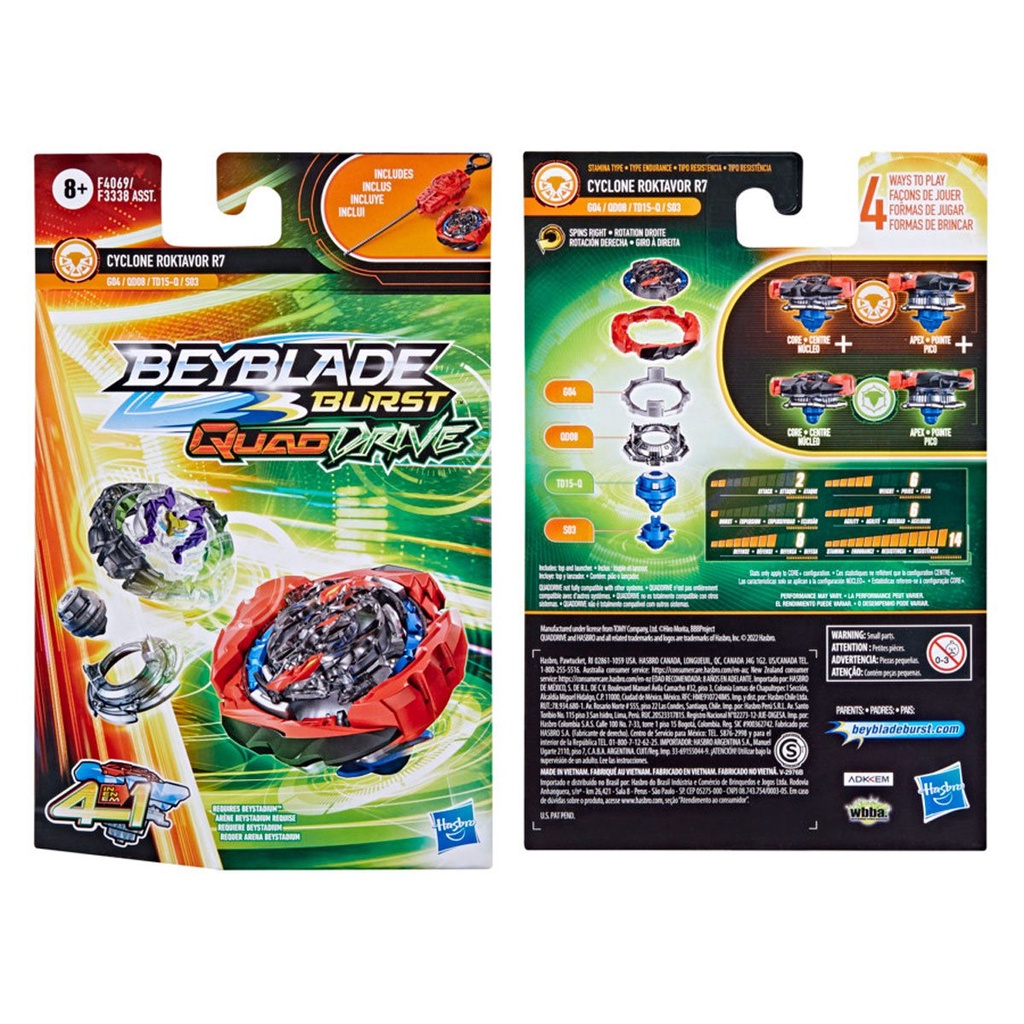 Đồ chơi con quay gụ Beyblade Burst QuadDrive Cyclone Roktavor R7 Spinning Battling Game Top Starter Pack