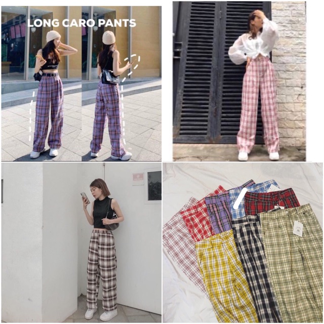 Quần kẻ caro ống rộng cạp cao đủ 6 màu siêu hot