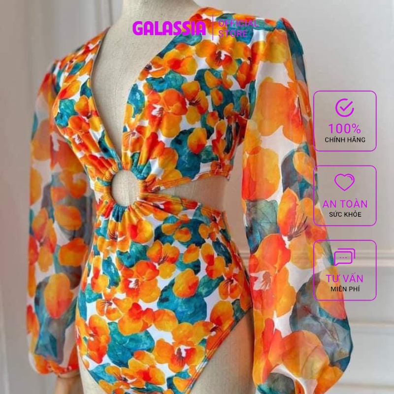 Đồ bơi nữ bikini 1 mảnh nữ liền thân tay dài khoét eo khoen tròn sexy thời trang du lịch cao cấp GALASSIA
