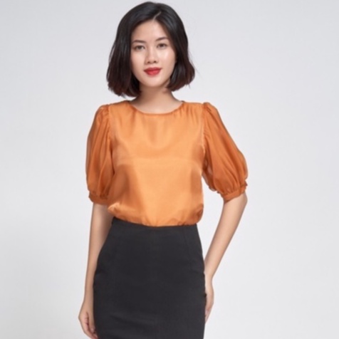 Áo Sơ Mi Kiểu Nữ Tay Bồng, Chất Liệu Tơ Cao Cấp HeraDG SAKBA028