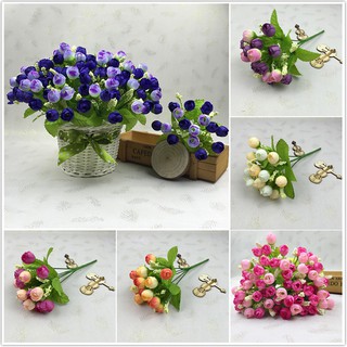 Wedding Decor 15 Heads Artificial Rose Bouquet Faux Silk Plastic Flower