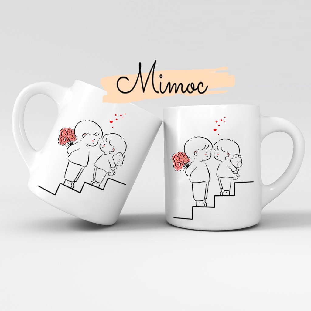 Cốc sứ đôi in hình cặp đôi đáng yêu quà tặng ý nghĩa