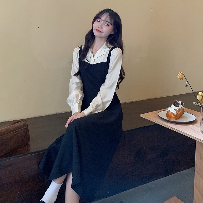 Đầm Perty giả hai lớp eo cao phong cách thời trang Hàn Quốc cho nữ