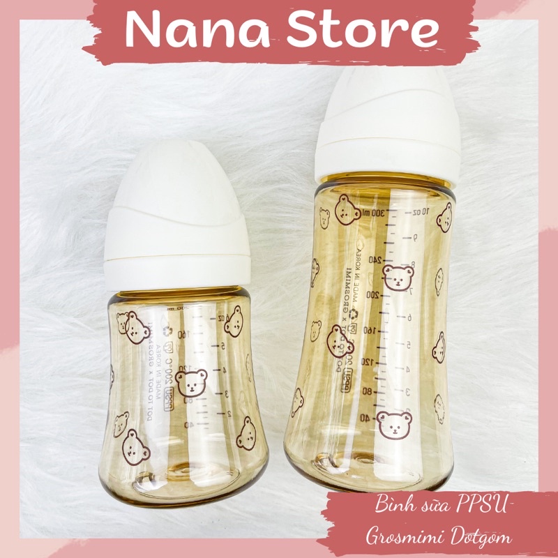 (TÁCH SET) Bình sữa PPSU GROSMIMI X DOTTODOT Gấu nội địa Hàn Quốc chính hãng, dung tích