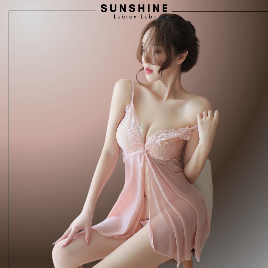 Váy ngủ sexy gợi cảm 2 dây xuyên thấu màu Hồng SUNSHINE LUBREX-LUBO hở trước SX1120