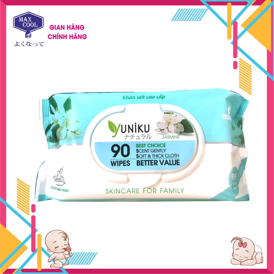 1 gói khăn ướt Yuniku 90 tờ xanh ngọc - hương lài