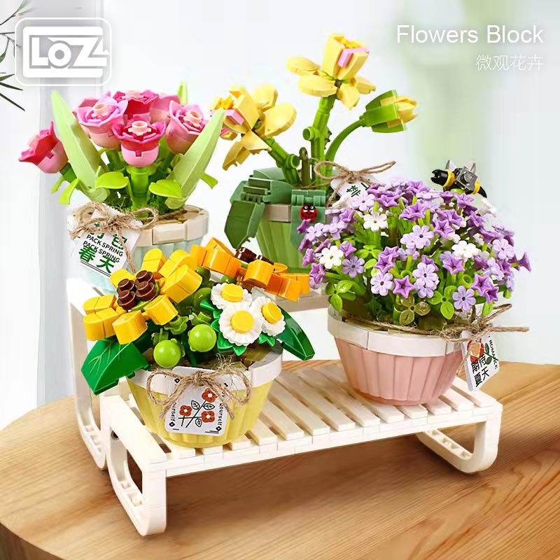 Loz Mô Hình Đồ Chơi Lắp Ráp Chậu Cây Hoa Bất Tử Giáo Dục Cho Bé