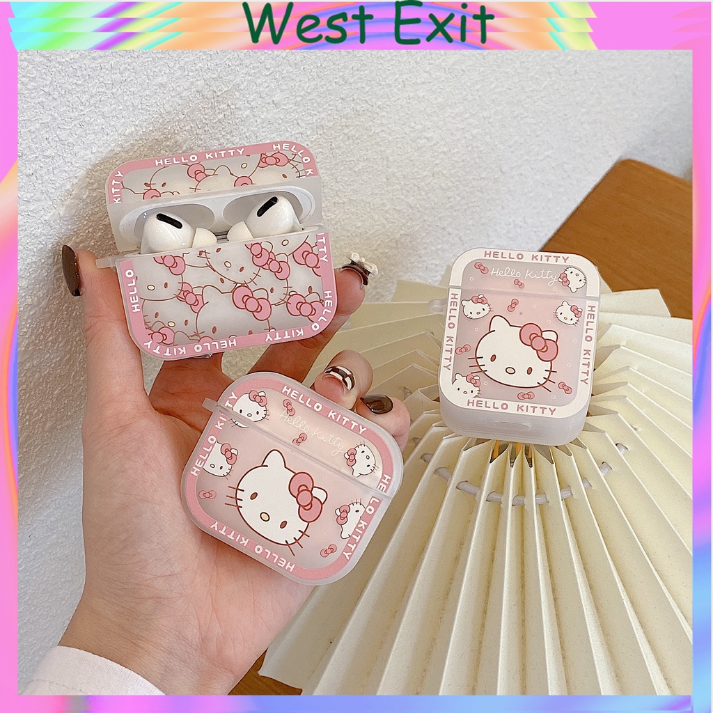 Vỏ Bảo Vệ Hộp Sạc Tai Nghe Bluetooth AirPods 3 / Pro Bằng pvc Cứng Họa Tiết Hoạt Hình hello Kitty Dễ Thương Ốp