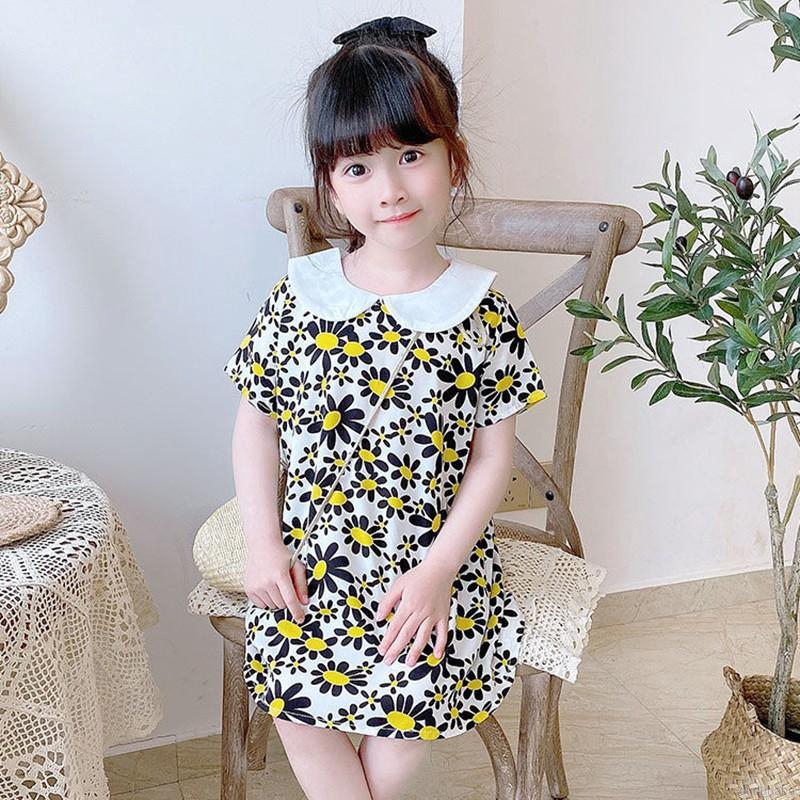 Đầm Hoa Ngắn Tay Thời Trang Cho Bé Gái 1-6 Tuổi