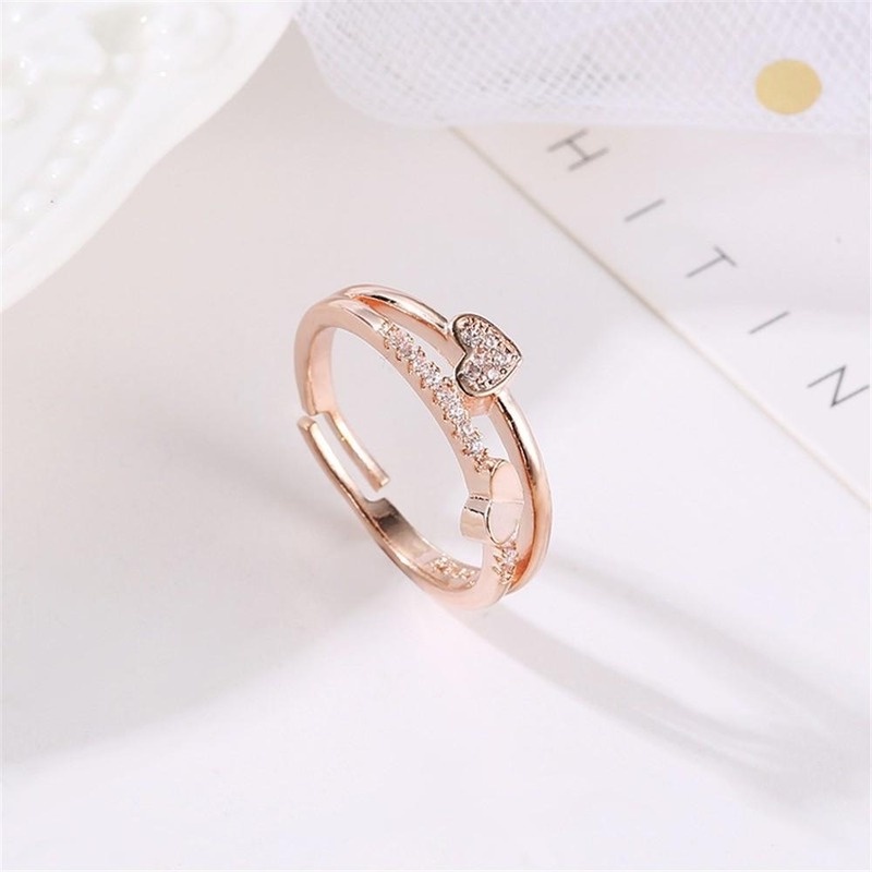 Nhẫn Hở Mạ Vàng / Bạc Đính Đá Zircon Hình Trái Tim Xinh Xắn Cho Nữ