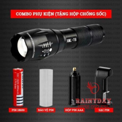 Đèn pin led siêu sáng xml t6 police bin mini cầm tay chống nước chiếu xa sạc điện chính hãng