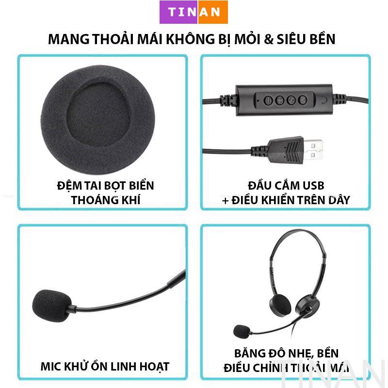 [Đầu Cắm USB] Tai Nghe Có Dây TINAN BW822 Kèm Mic, Thích Hợp Dùng Chăm Sóc Khách Hàng, Học Online