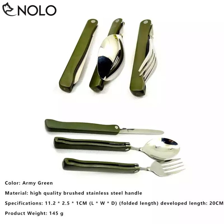 Bộ Muỗng Nĩa Du Lịch Dã Ngoại Fork Knife Màu Quân Đội