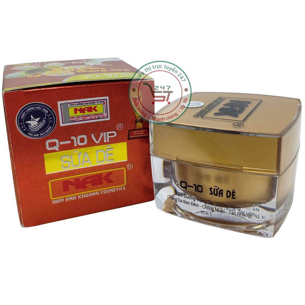 Kem dưỡng trắng da - Chống nắng - Loại bỏ vết nhăn - Tàn nhang 10 in 1 Q10 - Sữa dê 40g (Nâu)