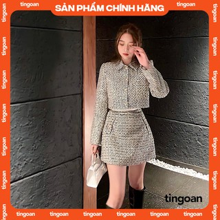 Áo tweed cổ bẻ kẻ đen trắng tingoan CHRISTINA JACKET/XM