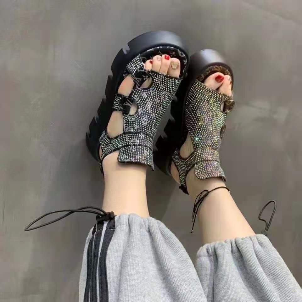 Giày Sandal Hở Ngón Đế Dày Tăng Chiều Cao Phối Khóa Dán Thời Trang Mùa Hè Cho Nữ