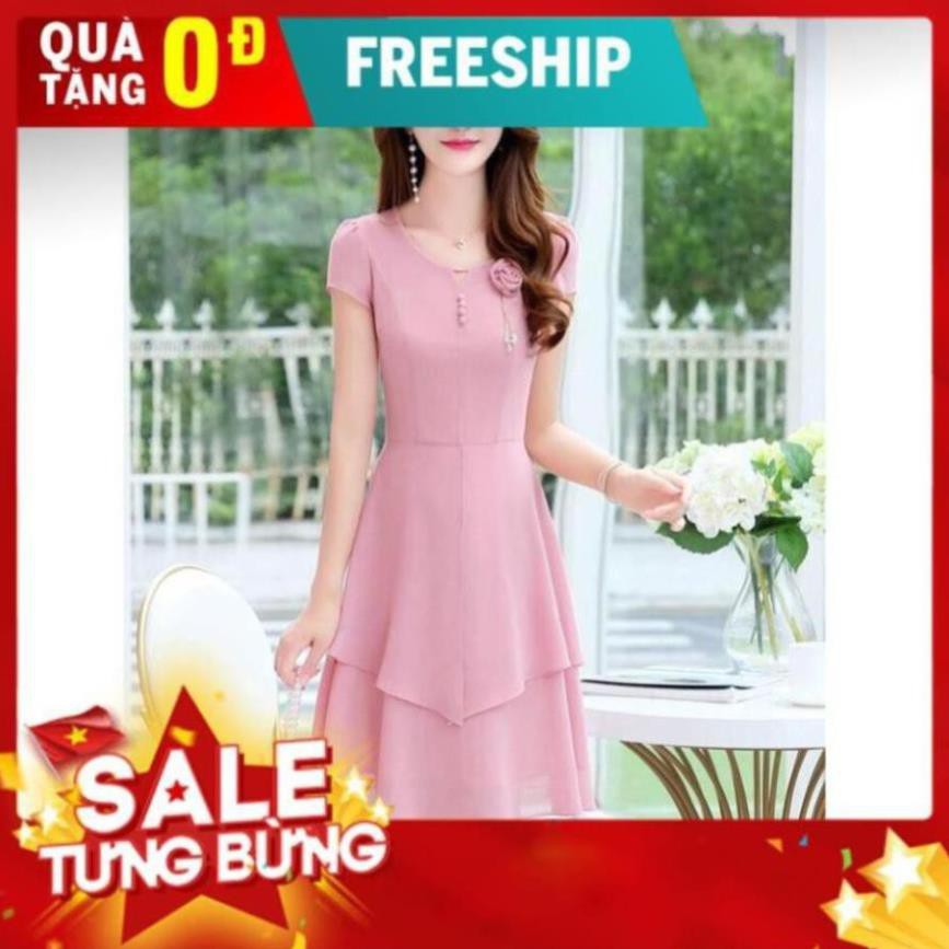 [MẪU ĐẦM HOT] ĐẦM VOAN DÁNG XÒE ĐÍNH  HOA HAI MÀU HỒNG VÀ ĐEN ĐỦ SIZE M L XL 2XL - XƯỞNG ĐẦM THÙY DƯƠNG - 75496