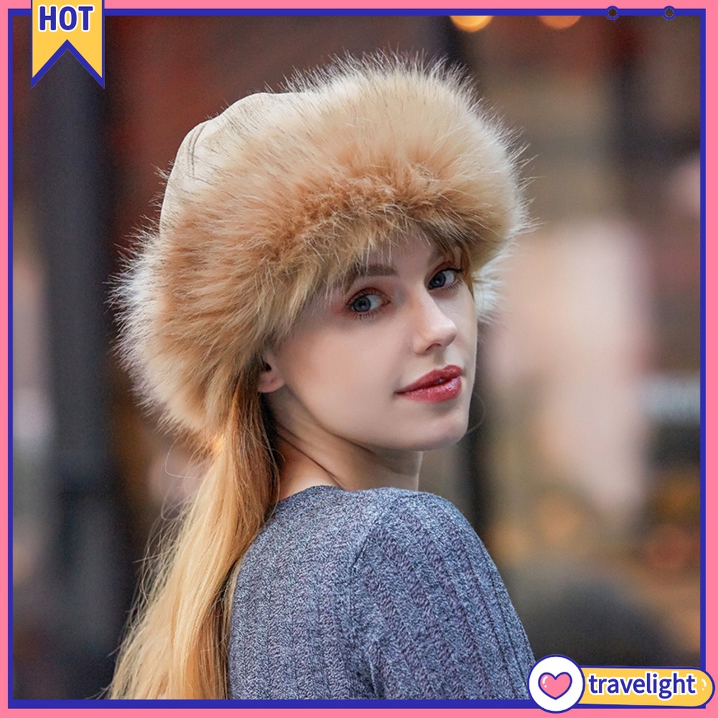 Mũ beanie da lộn phối lông dày giữ ấm trong mùa đông dành cho nam và nữ