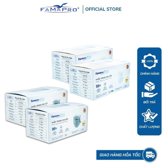 Khẩu trang y tế cao cấp 4 lớp kháng khuẩn Famapro max (40 cái/ hộp)