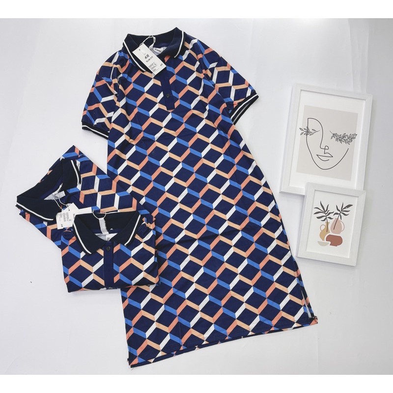 váy polo kẻ cổ Đức dáng suông dấu bụng