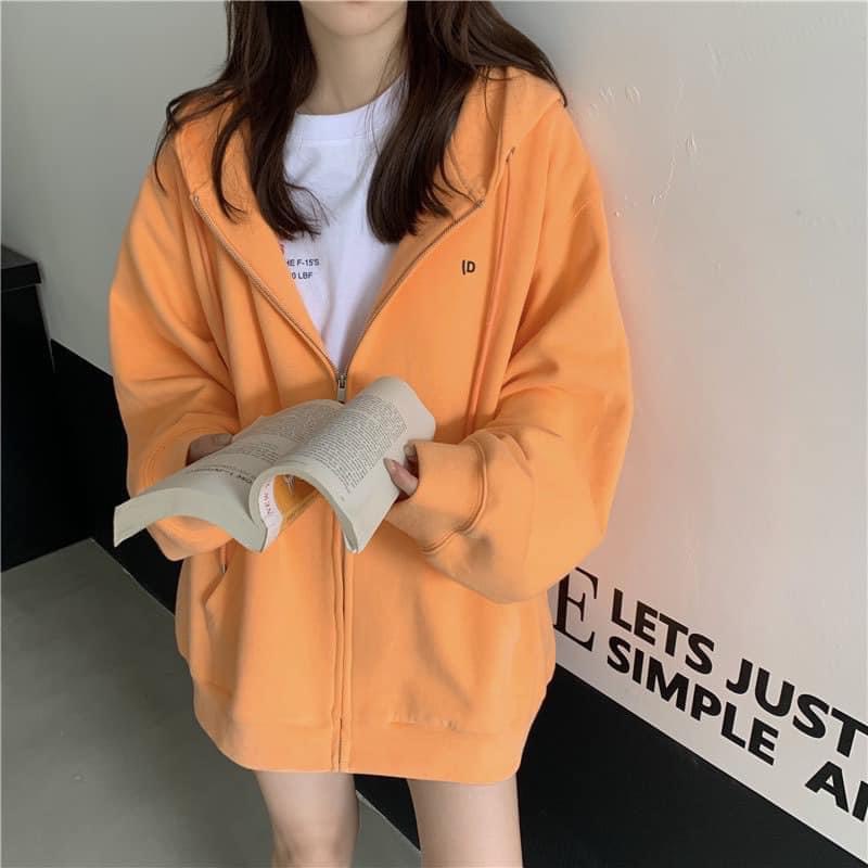 Áo khoác nỉ trơn from rộng UNISEX,áo hoodie kéo khóa OVERSIZE ulzzang màu hồng cam xám cá tính,TONGKHOQUANAONU