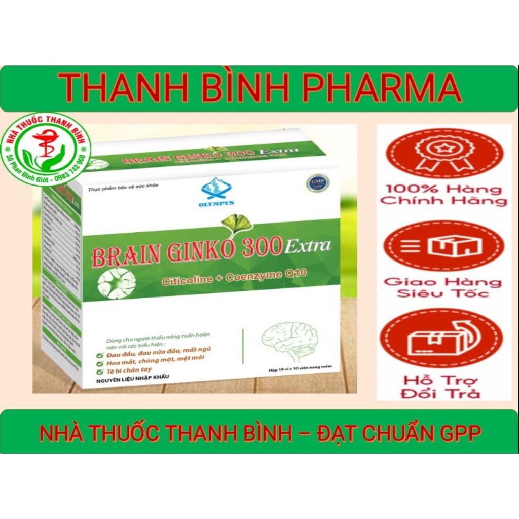 BRAIN GINKO 300 EXTRA VỚI CITICOLINE VÀ COENZYME Q10 - HỖ TRỢ GIẢM ĐAU ĐẦU-HOA MẮT-CHÓNG MẶT-MẤT NGỦ