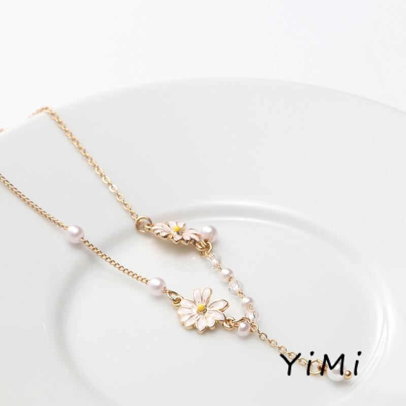 Vòng cổ xỏ phụ kiện ngọc trai mặt cười hoa cúc cá tính cổ điển phong cách hip hop