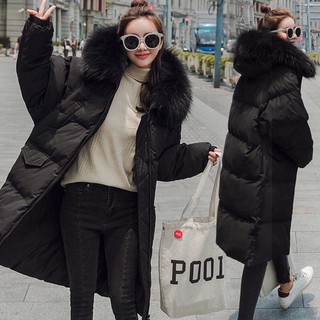 Áo khoác phao dáng dài bo tay gấu mũ lông dày hàng QCCC