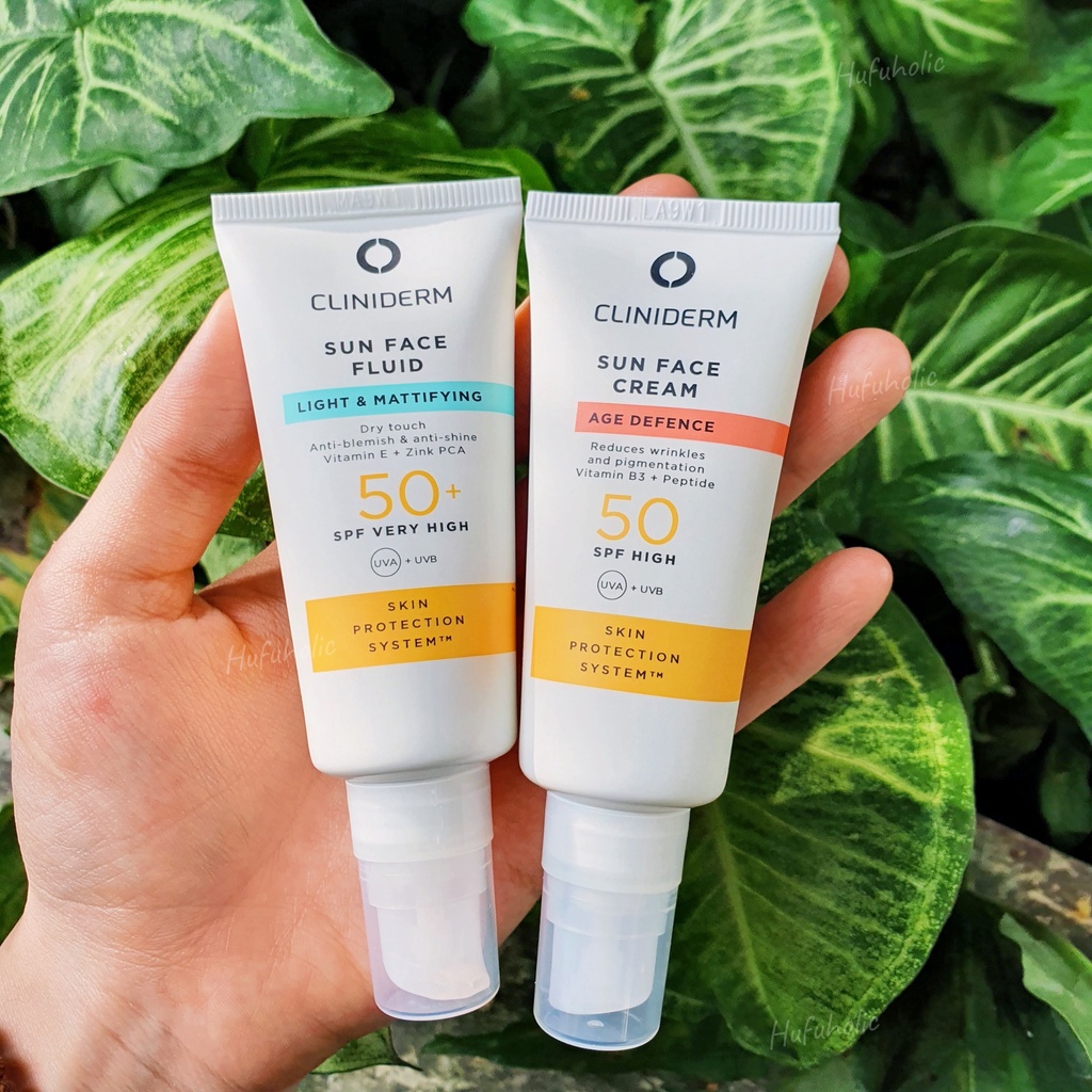 Kem chống nắng vật lí CLINIDERM kiềm dầu chống lão hóa Sun Face Fluid Light Mattifying/ Cream Age Defence CLID01 CLID02