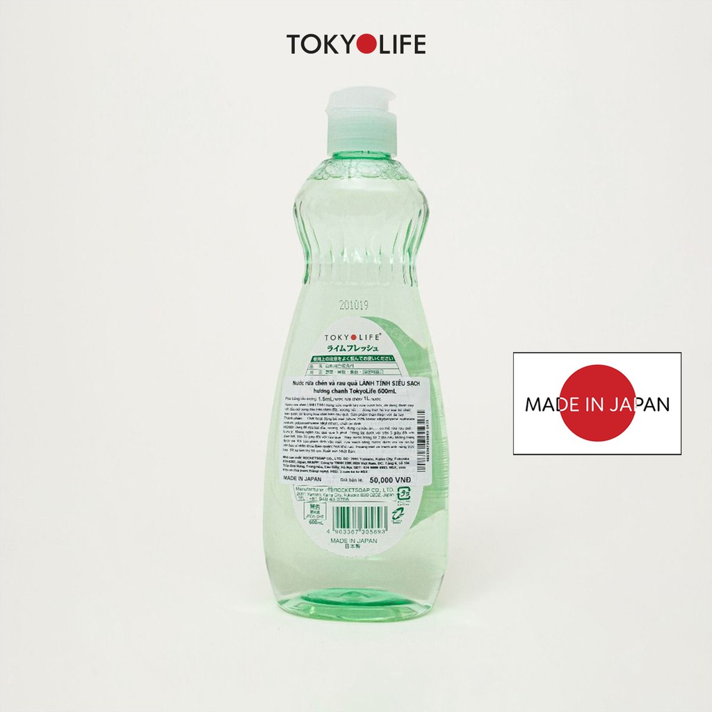 Nước rửa chén đĩa, rau quả TOKYOLIFE lành tính siêu sạch hương chanh 600ml