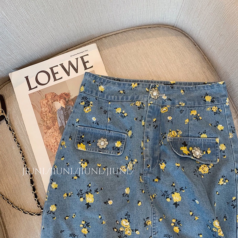 Bộ Áo Ngắn Tay + Chân Váy Denim In Hoa Thời Trang Mùa Hè Phong Cách Mới Cho Nữ