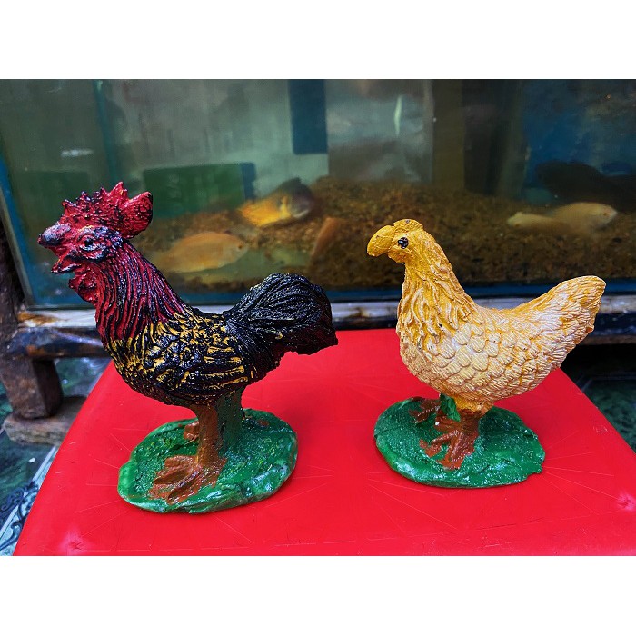 CẶP GÀ TRỐNG MÁI TRANG TRÍ HỒ CÁ NON BỘ 15X14X15CM
