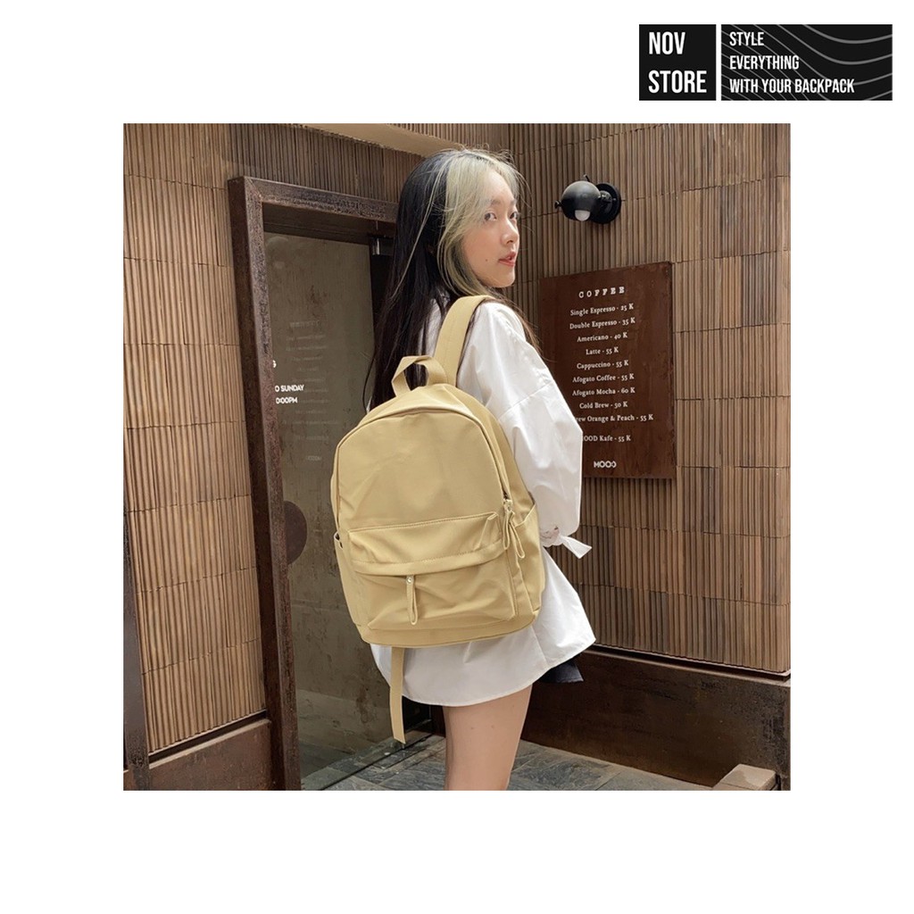 Balo vải ulzzang nữ, vừa Laptop 14inch và A4, chất vải kaki chống thấm nước, ngăn chống sốc Lap và ngăn bí mật -novstore