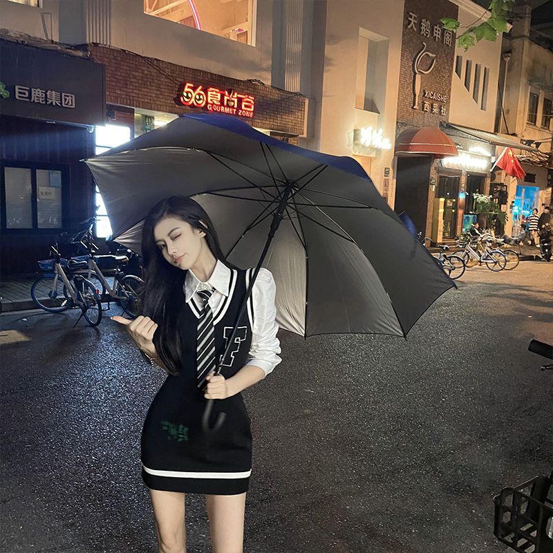 Bộ Đầm Dệt Kim Tương Phản + Áo Sơ Mi Tay Dài Thiết Kế Mới Trẻ Trung Cho Nữ