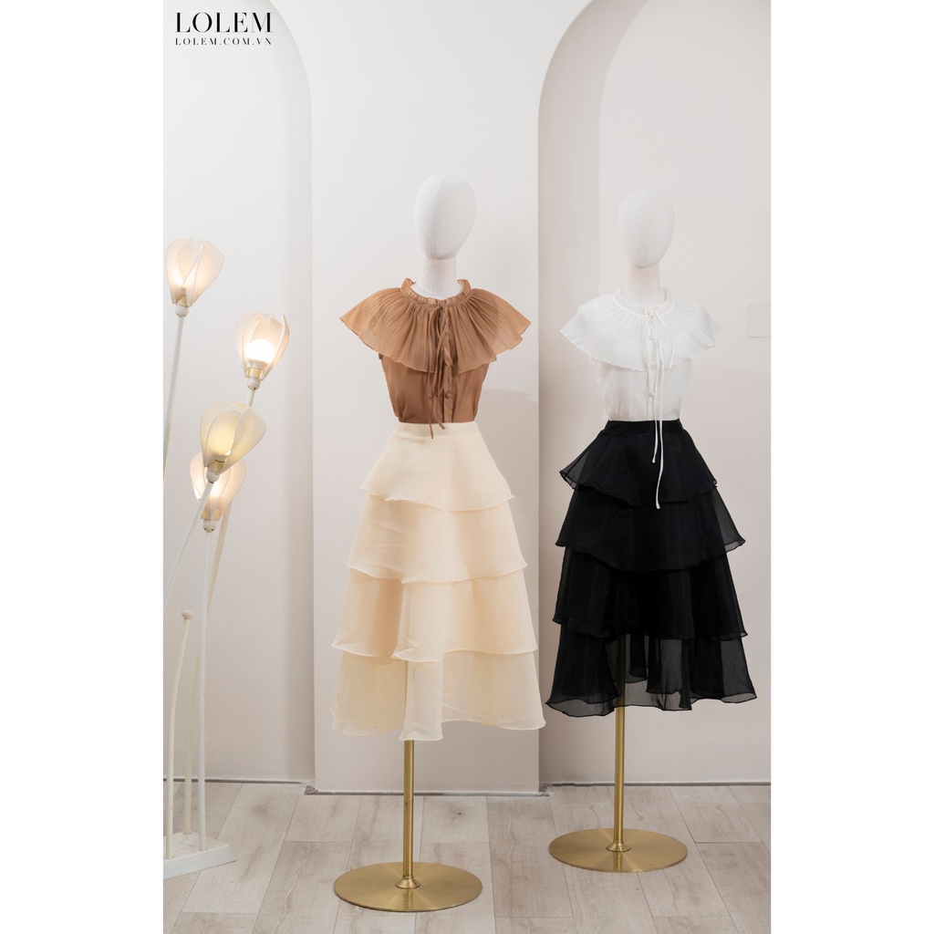 Chân váy xòe dài LOLEM CVX354 xếp tầng vải tơ nến mềm mịn thông thoáng