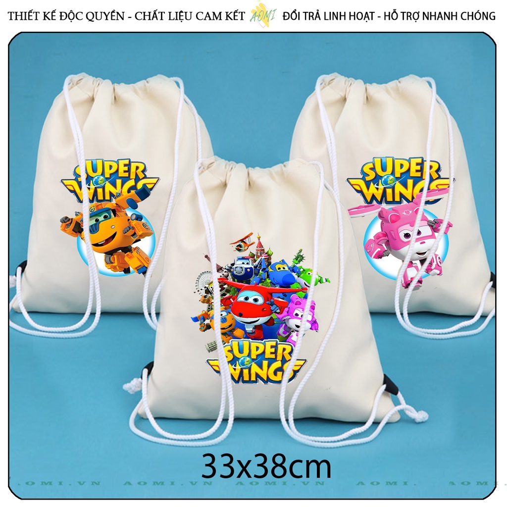 BALO MINI đội bay supper wing AOMIVN DÂY RÚT ĐEO VAI 33x38cm NHỎ XINH UNISEX CHẤT CANVAS CUTE TIỆN ÍCH DU LỊCH DẠO PHỐ