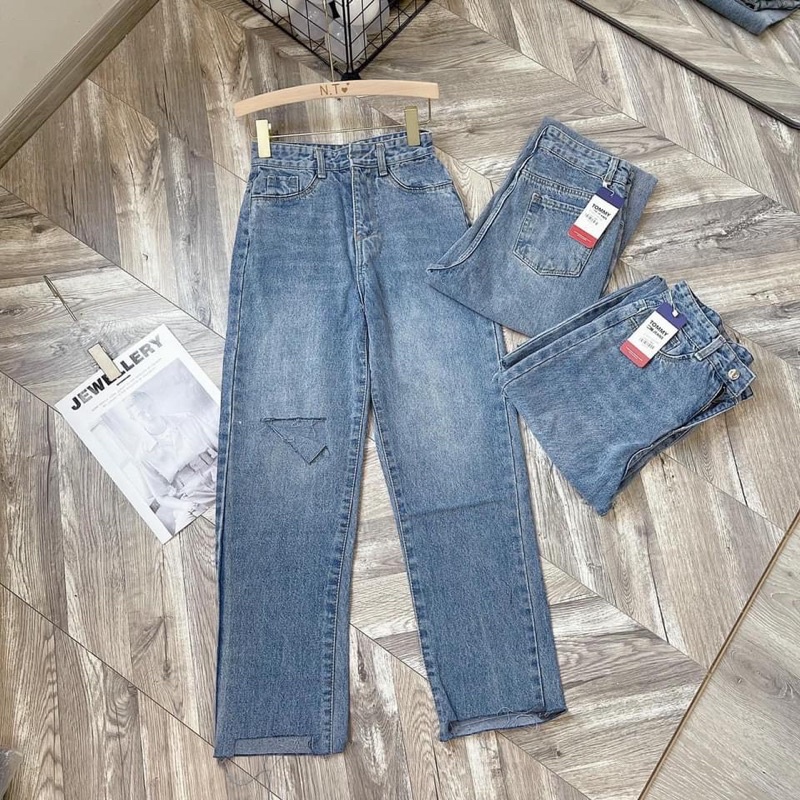 QUẦN JEANS NỮ ỐNG ĐỨNG RÁCH TUA GẤU