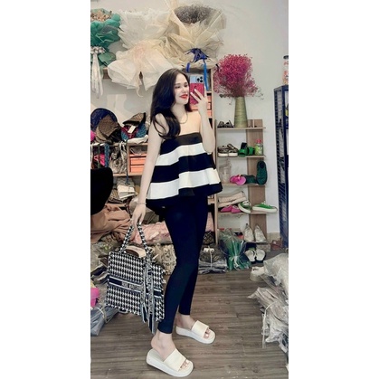 SET ÁO PEPLUM ỐNG SỌC NGANG KÈM QUẦN LEGGING ĐEN 😝😝😝