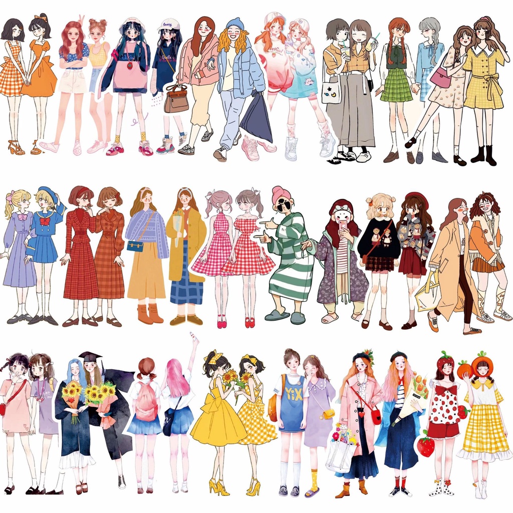 Miếng Dán Trang Trí Sổ Tay/Nhật Ký Họa Tiết Cô Gái Dễ Thương