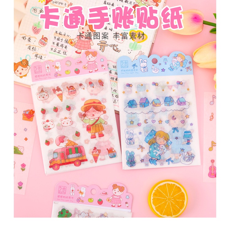Sticker Dán Trang Trí Sổ Tay Hình Cô Gái Hoạt Hình Dễ Thương