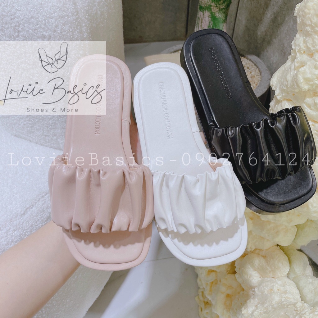 DÉP XUỒNG NỮ LOVIIE BASICS - DÉP THỜI TRANG PHONG CÁCH NỮ TÍNH QUAI NGANG NHÚM BÈO ĐẾ BẰNG D220502