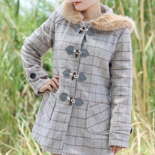 Áo khoác dạ nón lông kẻ ô