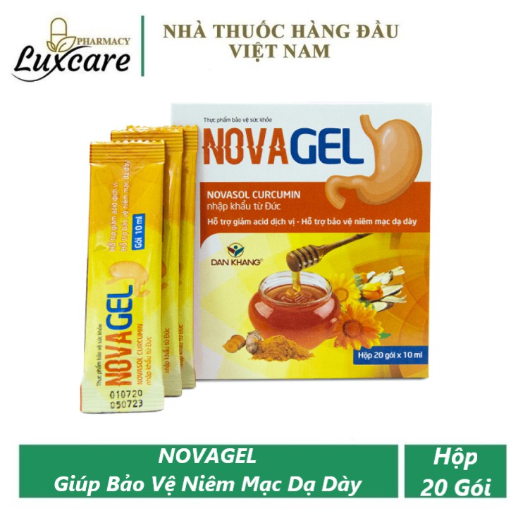 Novagel Novasol Curcumin - Hỗ Trợ Giảm Acid Dịch Vị & Bảo Vệ Niêm Mạc Dạ Dày - Hộp 20 Gói - Luxcare