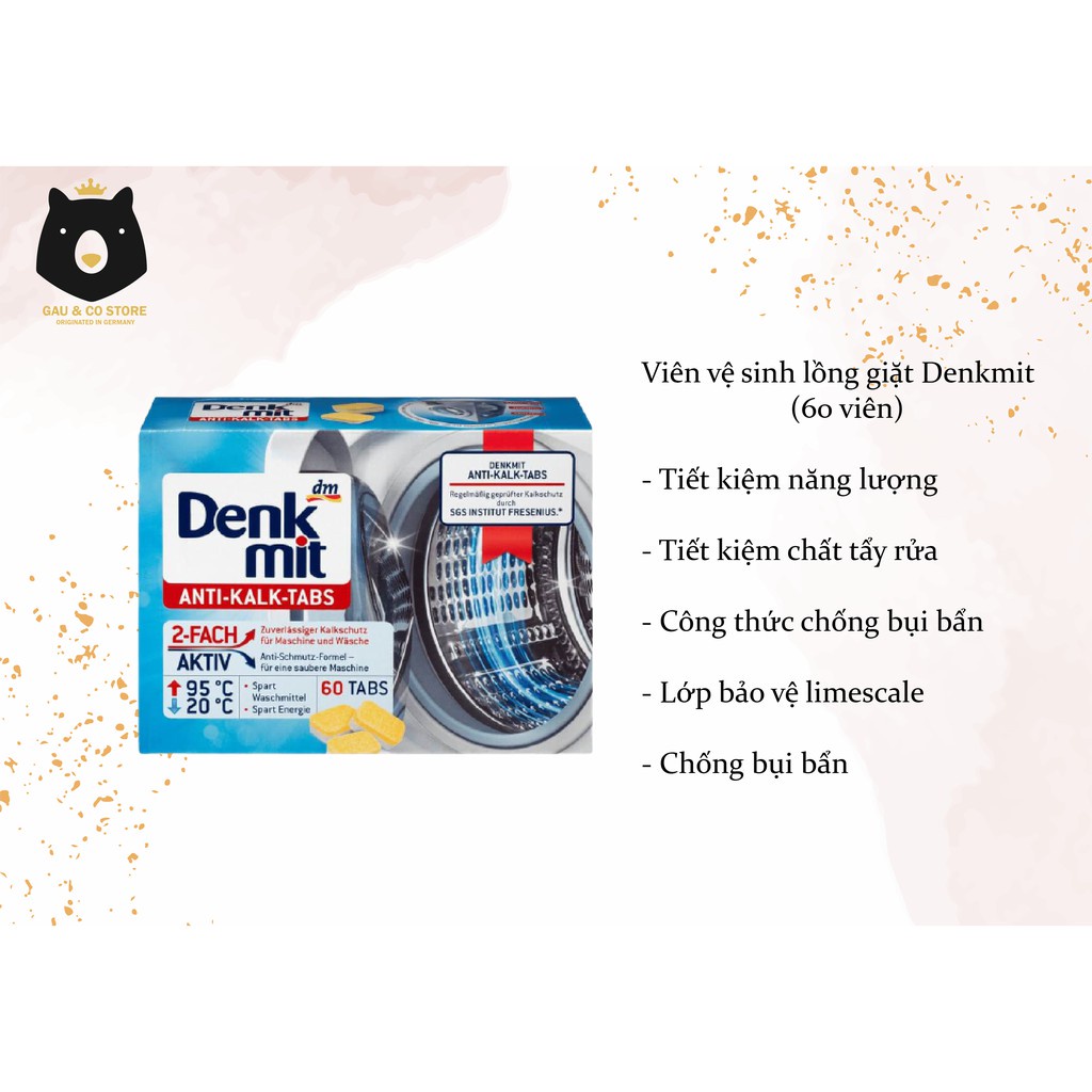 Viên lẻ tẩy lồng máy giặt Denkmit vệ sinh làm sạch DIỆT KHUẨN lồng máy giặt SIÊU SẠCH- CHUẨN ĐỨC