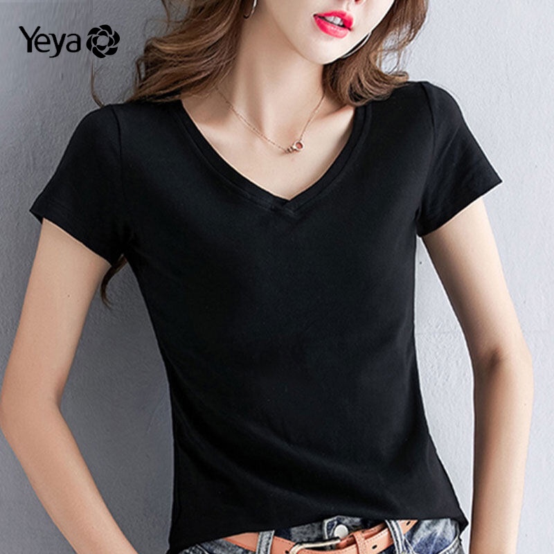 Áo thun YEYA ngắn tay ôm dáng xinh xắn theo phong cách Hàn Quốc dành cho nữ