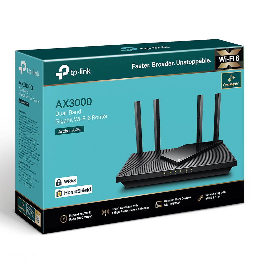 Bộ phát wifi 6 TP-Link Archer AX55 băng tần kép AX3000Mbps (Chính Hãng TP-Link Việt Nam)