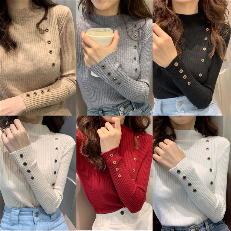 Áo Sweater Dệt Kim Cổ Lọ Dáng Ôm Thời Trang Xuân Thu Phong Cách Hàn Quốc Mới | BigBuy360 - bigbuy360.vn