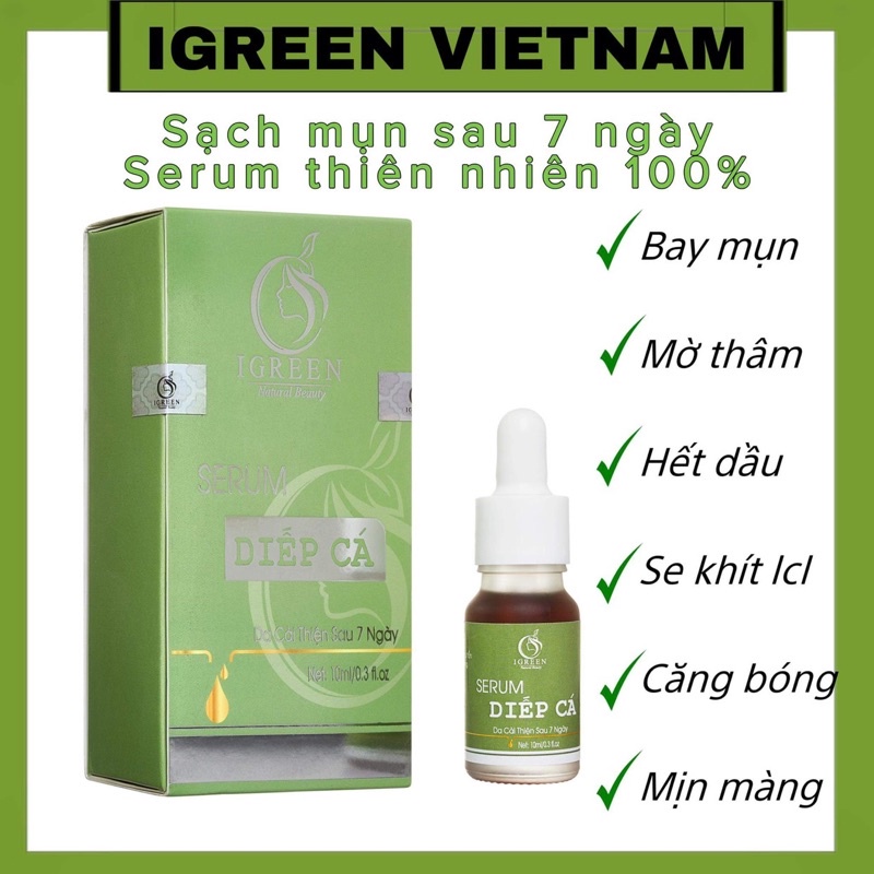 Serum Diếp Cá giảm mụn, thâm - Se khít lỗ chân lông, sáng đều màu, kiềm dầu, 10ml