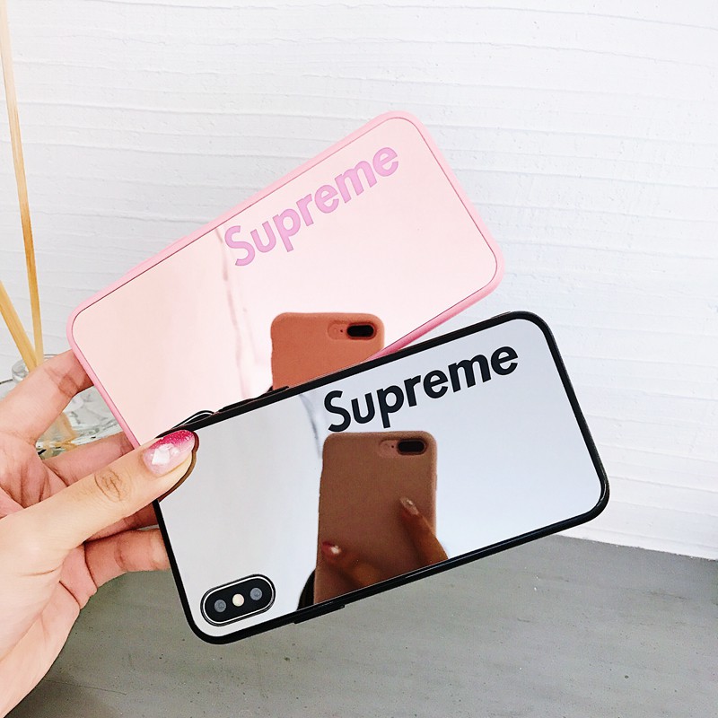 Ốp điện thoại tráng gương có chữ Supreme và nút đỡ thời trang cho Iphone 6 6S 7 8 Plus X XS Max XR 11 Pro Max SE 2020