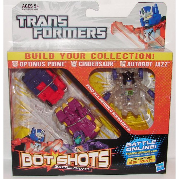 Bộ 3 Robot Transformer Mini Bot Shots - Cindersaur, Optimus Prime Và Autobot Jazz (Box)